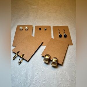 5 Pairs of Golden, Synthetic Pearl and Black Earrings